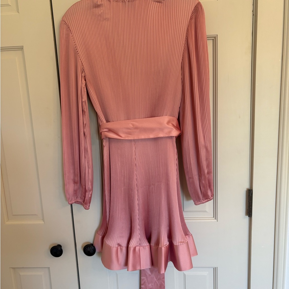 Milly Liv pleated Mini Dress long sleeves and sash belt. Dusty rose pink Size 2 - Picture 4 of 4